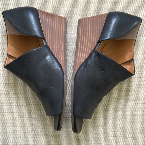 Lucky Brand Womens Tylera Open Toe Pump Wedge Side Cut Out & Zipper Leather Boho - Picture 6 of 15